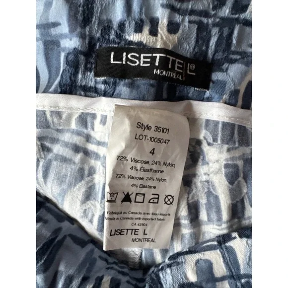 Lisette L Montreal Pants 4 Blue Pattern Stretch Straight Pull‎ On Comfort Pants - Picture 5 of 5